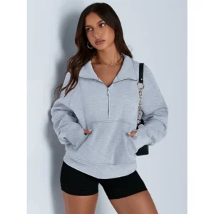 Autumn and winter women's long-sleeved top with a half-zipper loose design, casual long-sleeved sporty versatile sweatshirt