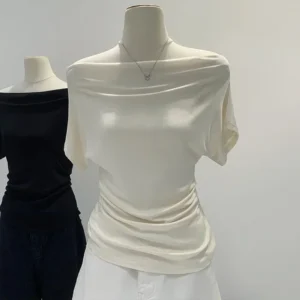 Summer Pure Desire One Shoulder Black Short Sleeve Women's T-shirt Korean Style Slimming Top Exposed Shoulder Fashionable